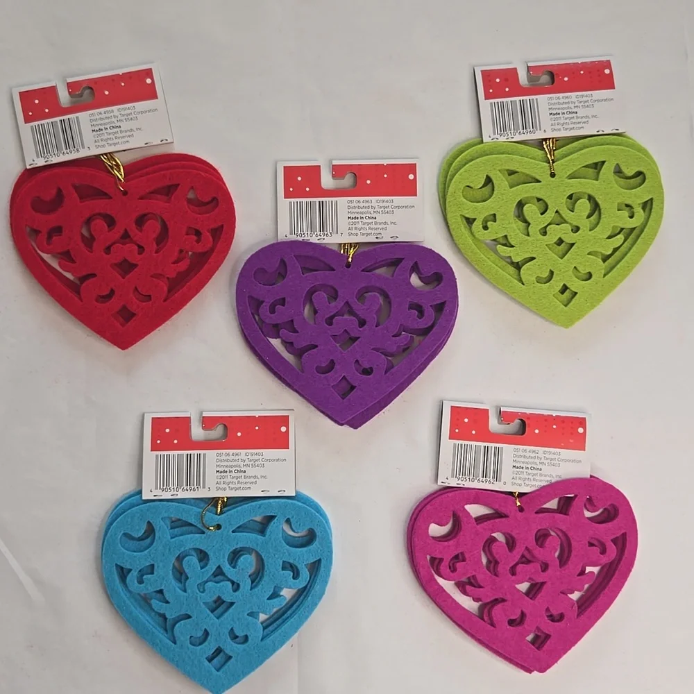 NWT 30 Die-Cut Felt Holiday Ornaments Trees Hearts Bright Colors